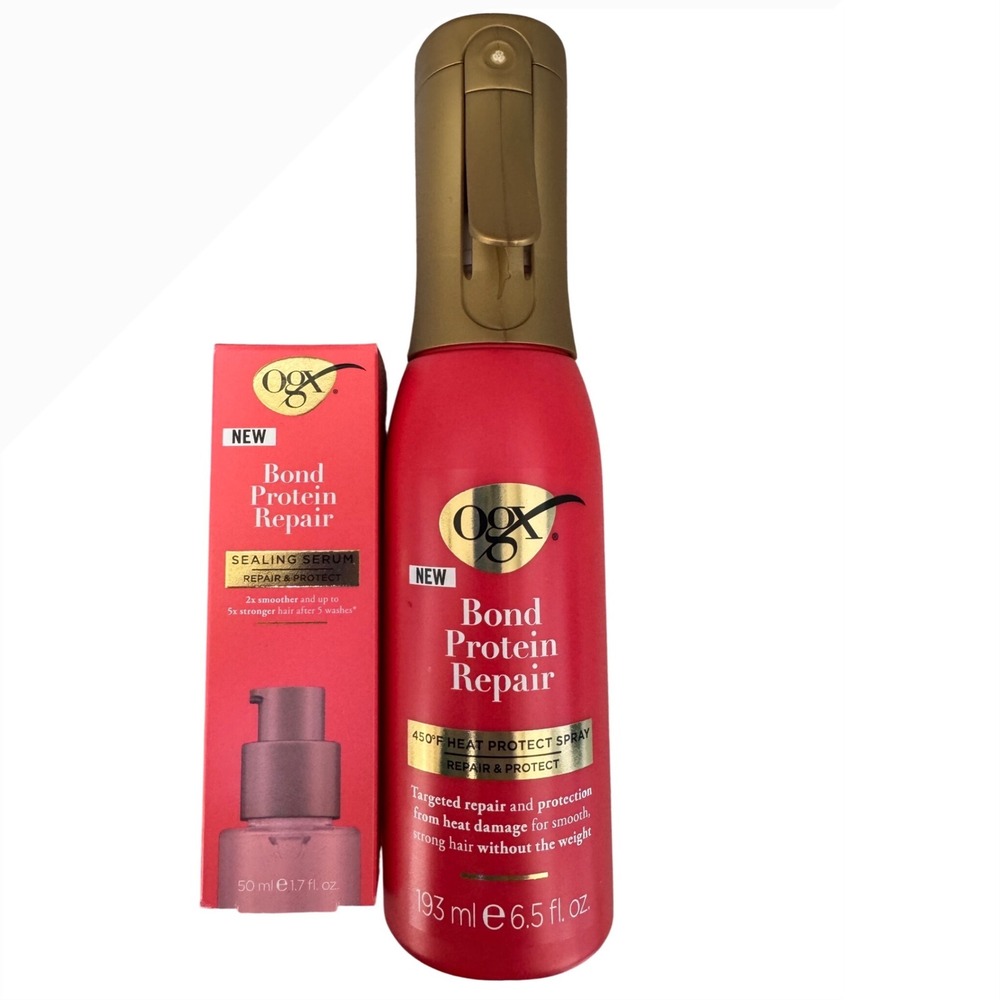 OGX Bond Protein Repair Heat Protect Spray 6.5oz & Sealing Serum 1.7oz Set NEW